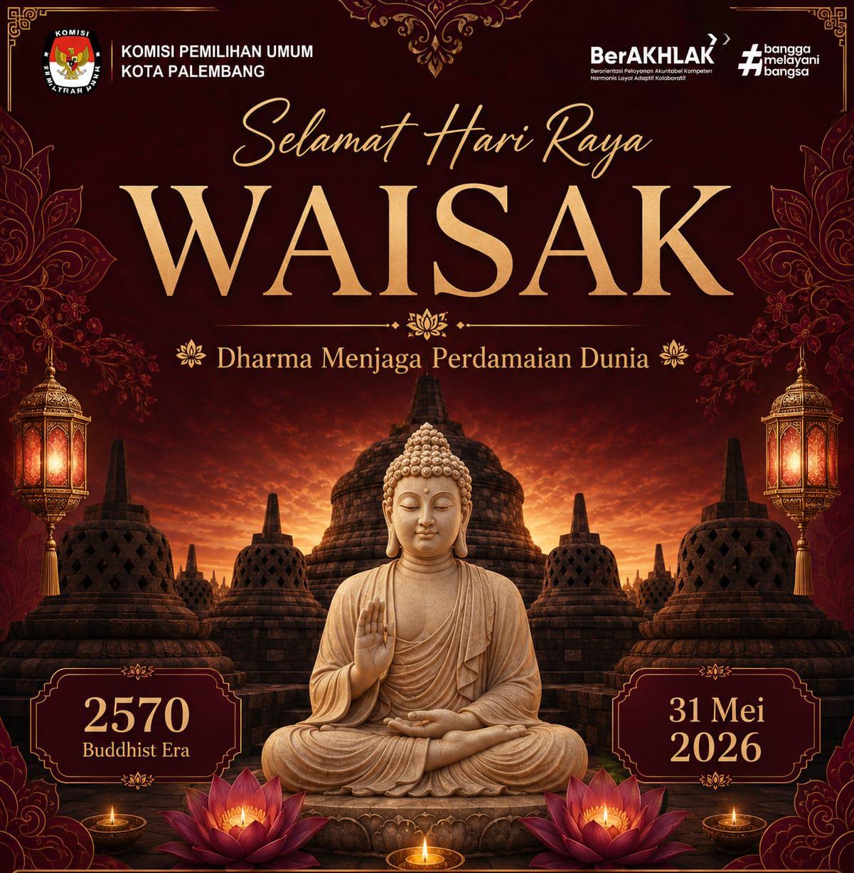 KPU Kota Palembang mengucapkan Selamat Hari Raya Waisak 2570 BE / 2026.