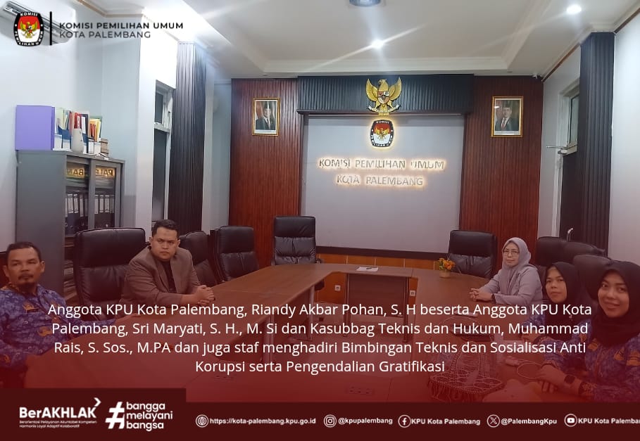 Anggota KPU Kota Palembang, dan Kasubbag Teknis dan Hukum,  zoom meeting Anti Korupsi