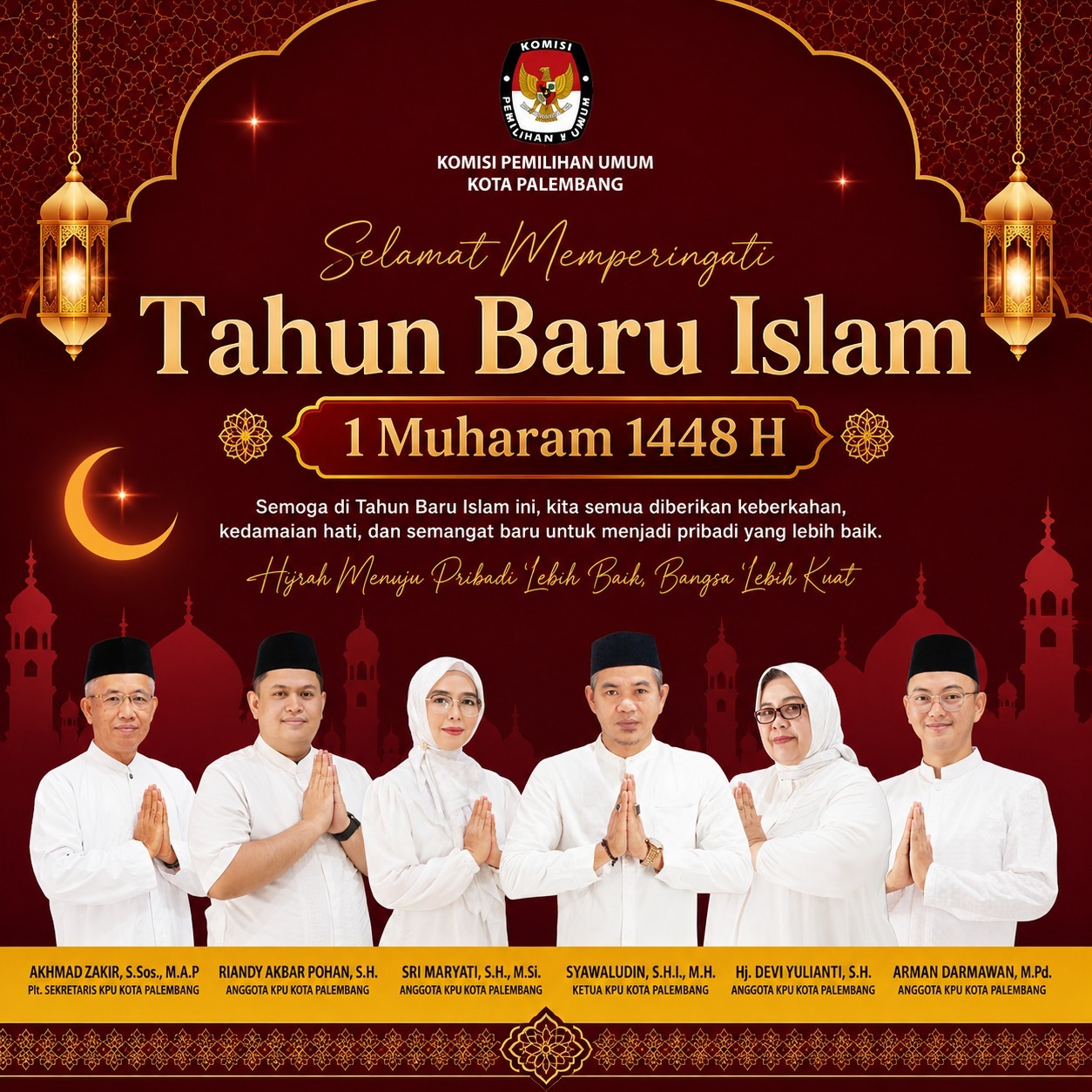 KPU Kota Palembang mengucapkan Selamat Memperingati Tahun Baru Islam 1 Muharam 1448 H.