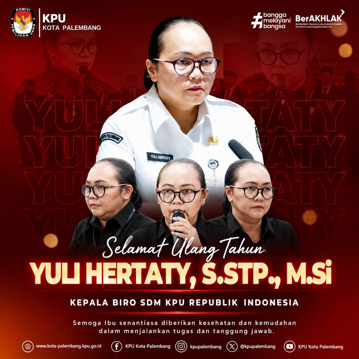 Keluarga Besar KPU Kota Palembang mengucapkan selamat ulang tahun kepada Ibu Yuli Hertaty
